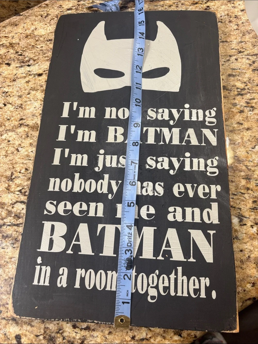 Black & silver Batman Quote Wall Sign handcrafted 16x9.5 inches superhero room